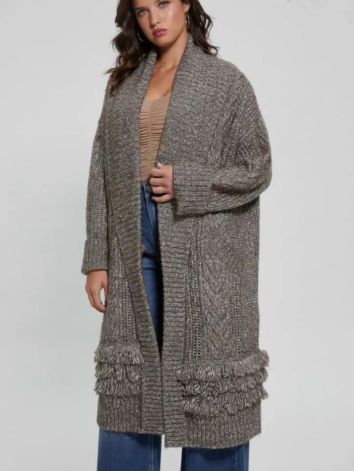 Women GUESS Sweaters and Knits Liliane Longline Cardigan Sweater Dark Coal Heather Women GUESS Sweaters and Knits Liliane Longline Cardigan Sweater Dark Coal Heather
