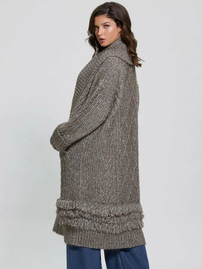 Women GUESS Sweaters and Knits Liliane Longline Cardigan Sweater Dark Coal Heather Women GUESS Sweaters and Knits Liliane Longline Cardigan Sweater Dark Coal Heather