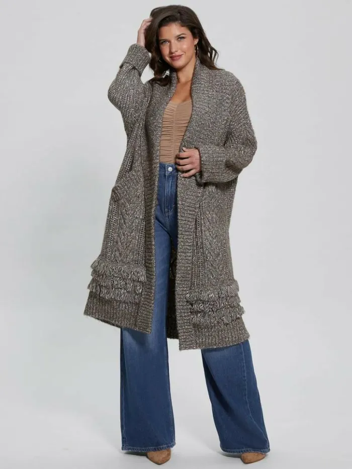 Women GUESS Sweaters and Knits Liliane Longline Cardigan Sweater Dark Coal Heather Women GUESS Sweaters and Knits Liliane Longline Cardigan Sweater Dark Coal Heather