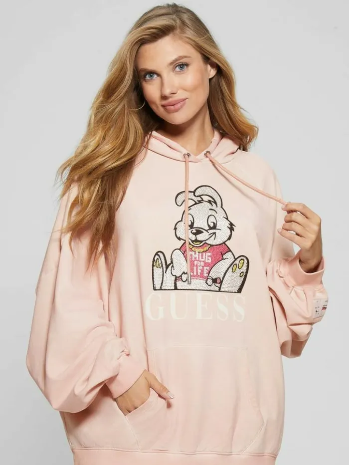 Women GUESS Sweaters and Knits Rhinestone Bunny Graphic Hoodie Smooth Pink Multi Women GUESS Sweaters and Knits Rhinestone Bunny Graphic Hoodie Smooth Pink Multi