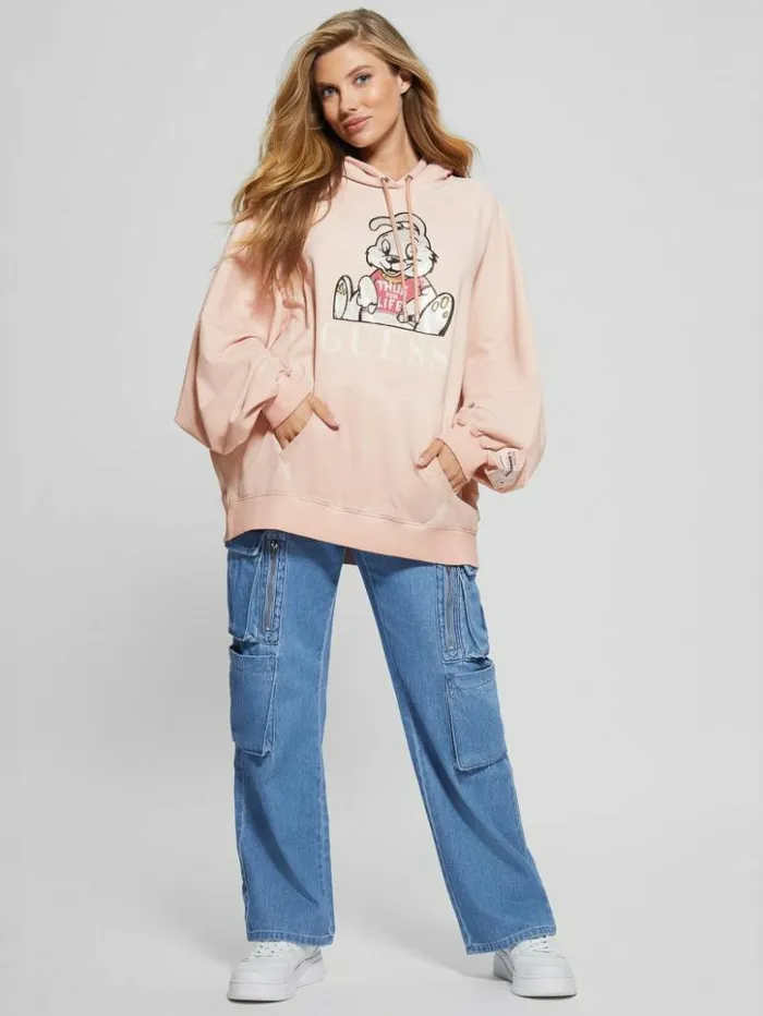 Women GUESS Sweaters and Knits Rhinestone Bunny Graphic Hoodie Smooth Pink Multi Women GUESS Sweaters and Knits Rhinestone Bunny Graphic Hoodie Smooth Pink Multi
