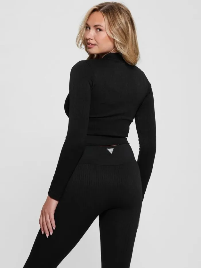 Women GUESS Sweaters and Knits Seamless Ribbed Zip Active Top Black