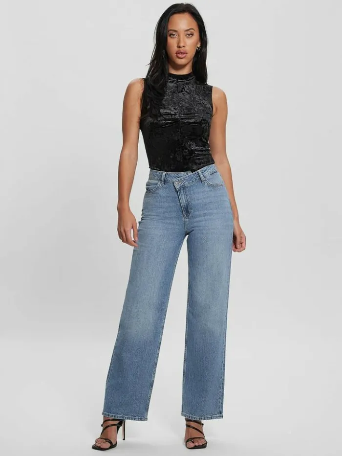 Women GUESS Tops Aida Floral Velvet Bodysuit Black
