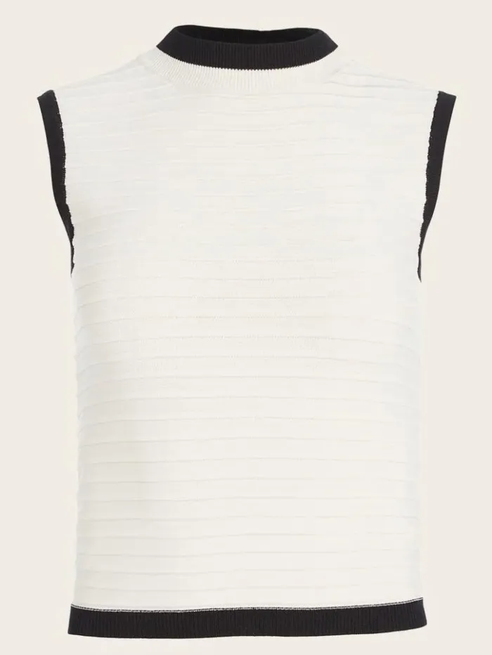 Women GUESS Tops Alba Embossed Striped Top Sandy Shoreblack