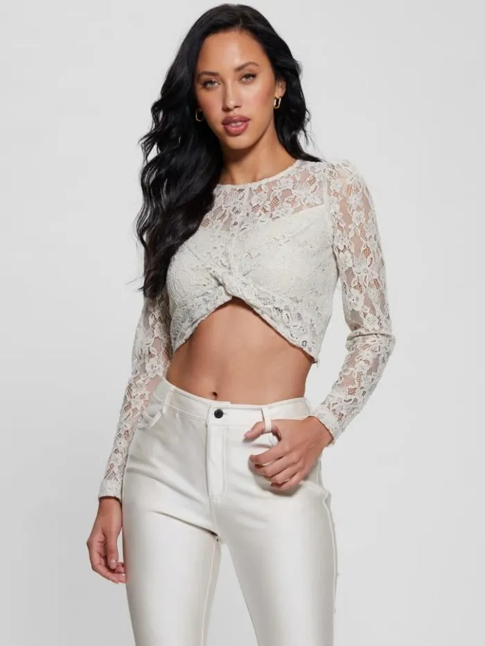 Women GUESS Tops Ariel Lace Top Pearl Oyster Multi