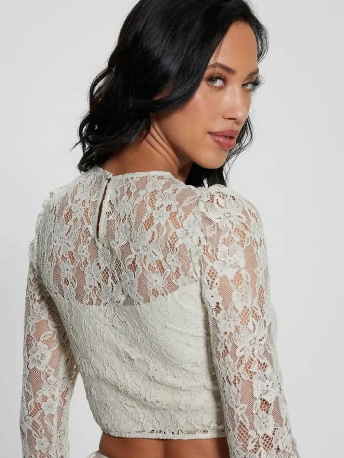 Women GUESS Tops Ariel Lace Top Pearl Oyster Multi