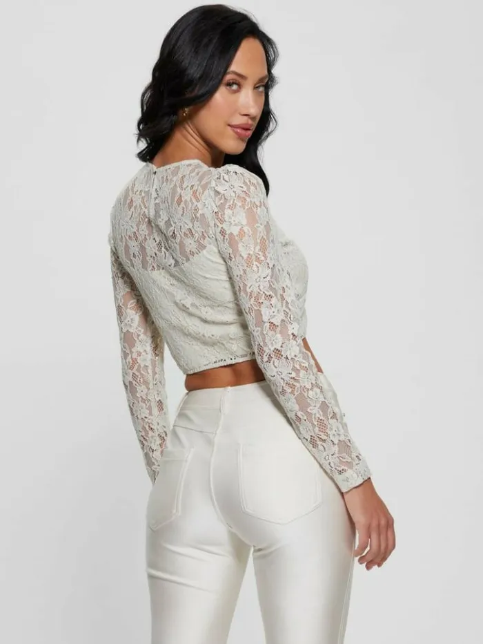 Women GUESS Tops Ariel Lace Top Pearl Oyster Multi