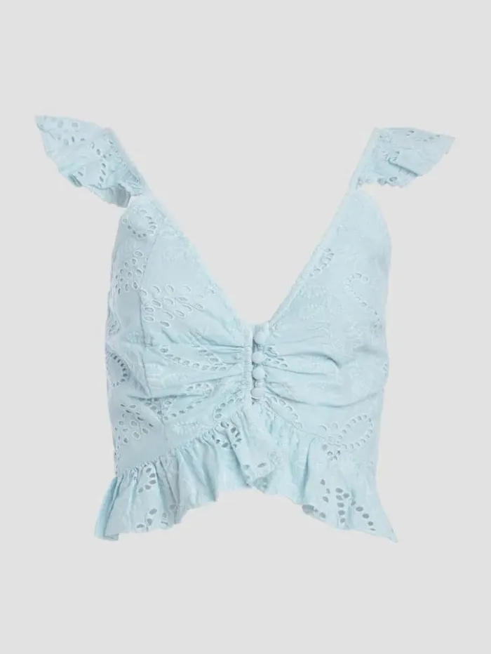 Women GUESS Tops Arielle Eyelet Top Whimsical Blue Multi