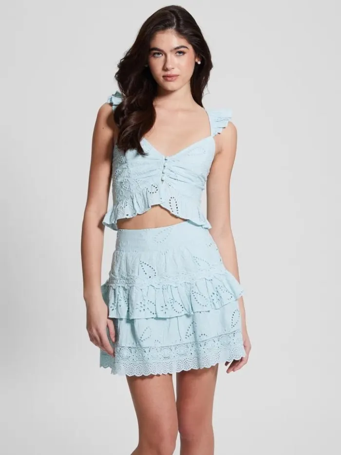Women GUESS Tops Arielle Eyelet Top Whimsical Blue Multi
