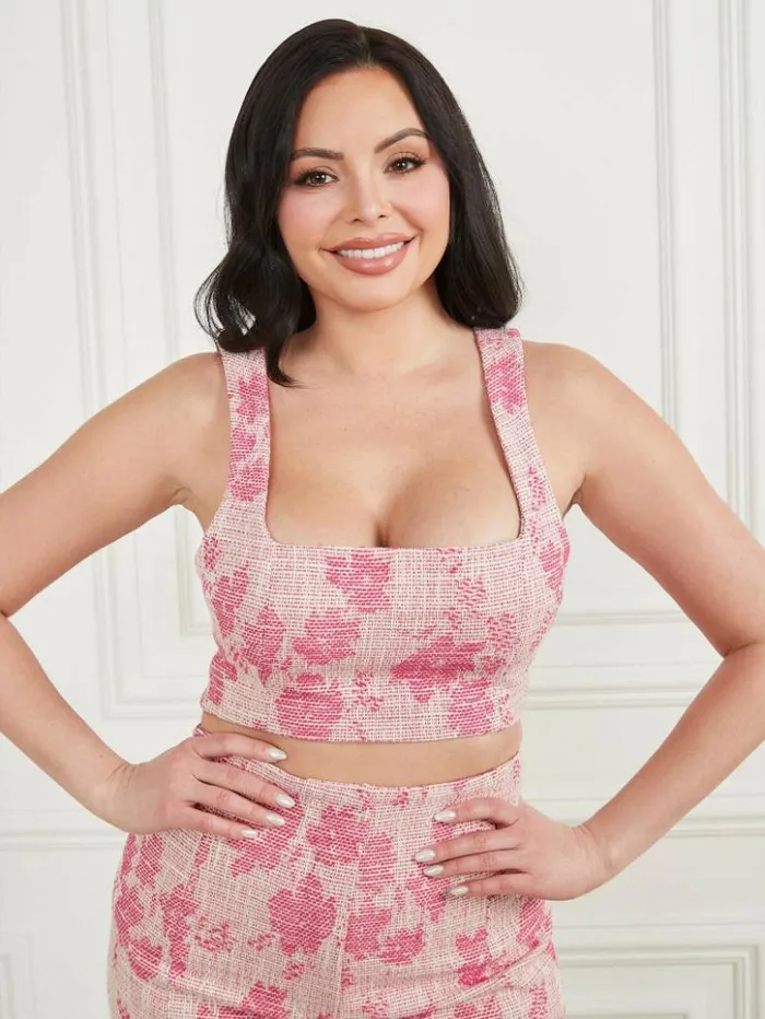 Women GUESS Tops Avah Woven Crop Top Pink Spring Wave