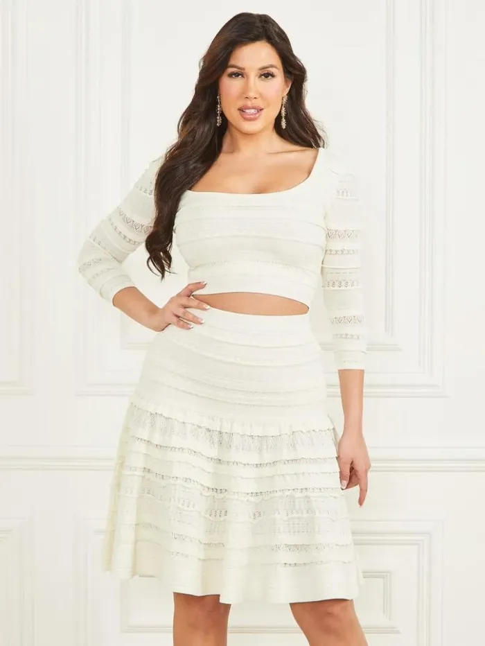 Women GUESS Tops Bethany Sweater Crop Top Pale Pearl