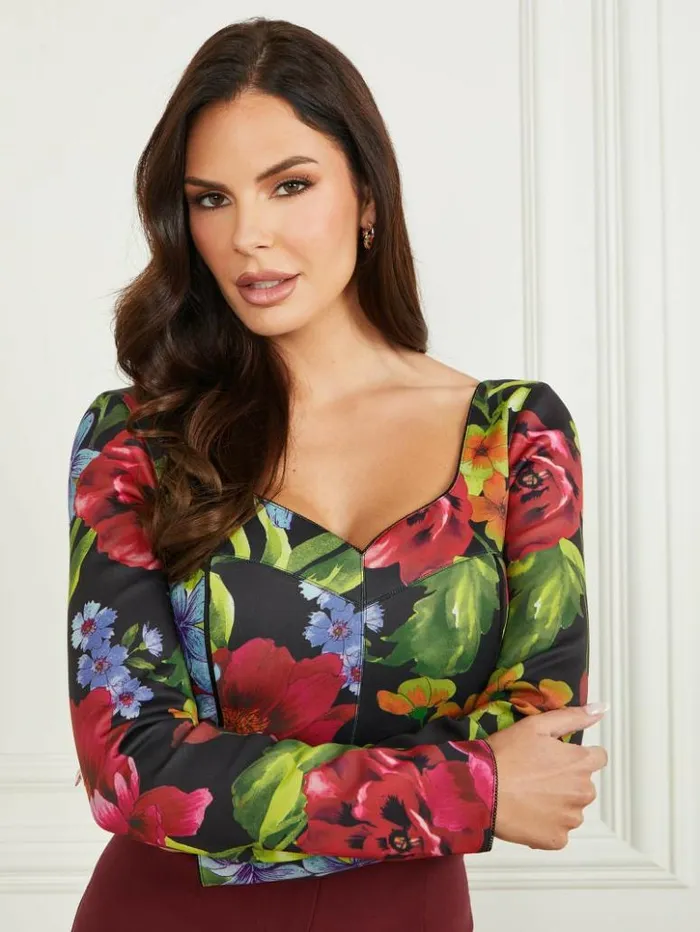 Women GUESS Tops Boldly Blooming Corset Top Boldly Blooming Print
