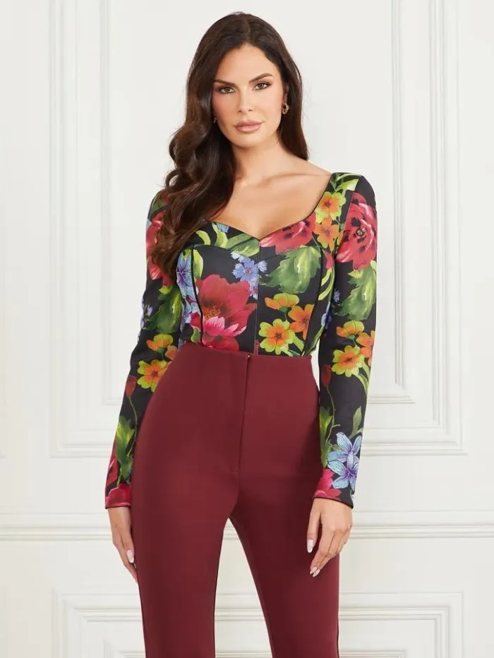 Women GUESS Tops Boldly Blooming Corset Top Boldly Blooming Print