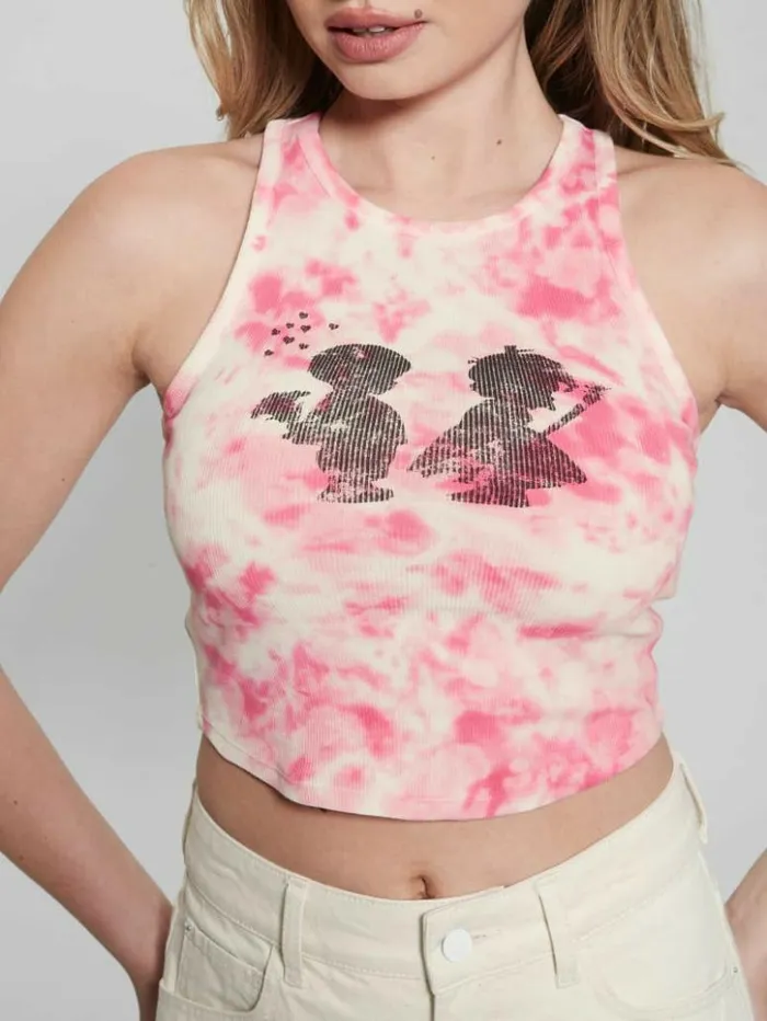 Women GUESS Tops Boy And Girl Graphic Tank Top Striking Fuchsia Pink Mul