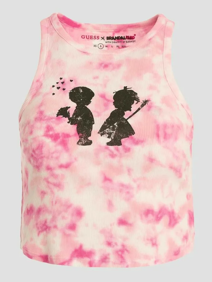 Women GUESS Tops Boy And Girl Graphic Tank Top Striking Fuchsia Pink Mul