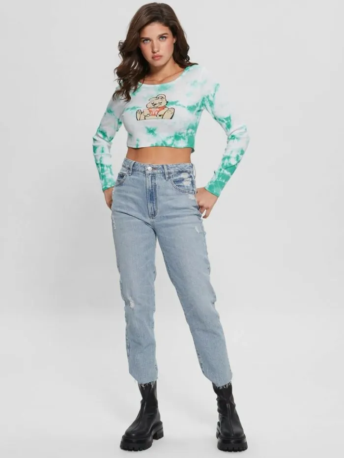 Women GUESS Tops Bunny Graphic TieDye Top Carribean Water Multi