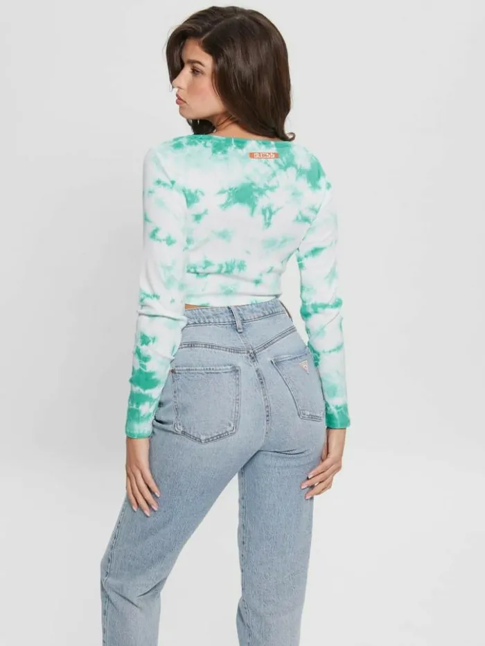 Women GUESS Tops Bunny Graphic TieDye Top Carribean Water Multi
