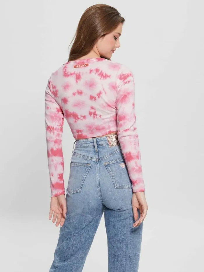 Women GUESS Tops Bunny Graphic TieDye Top Morning Pink Multi
