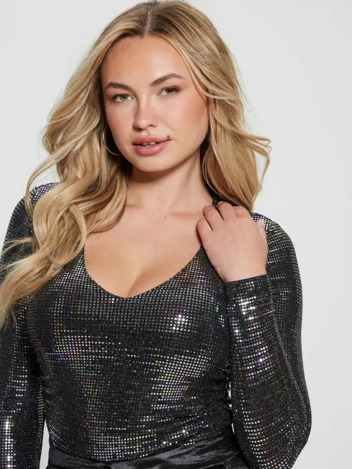 Women GUESS Tops Camille VNeck Bodysuit Oil Slick Multi