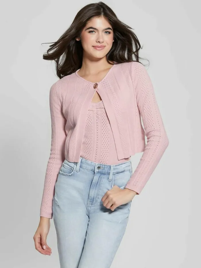 Women GUESS Tops Cecilia Crop Cardigan Low Key Pink
