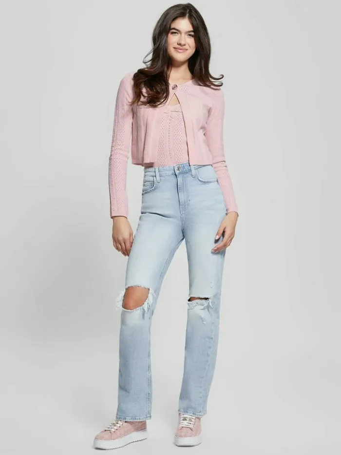 Women GUESS Tops Cecilia Crop Cardigan Low Key Pink
