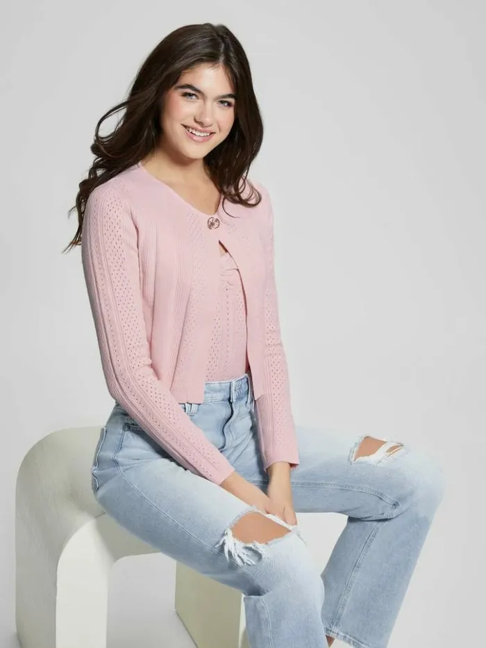 Women GUESS Tops Cecilia Crop Cardigan Low Key Pink