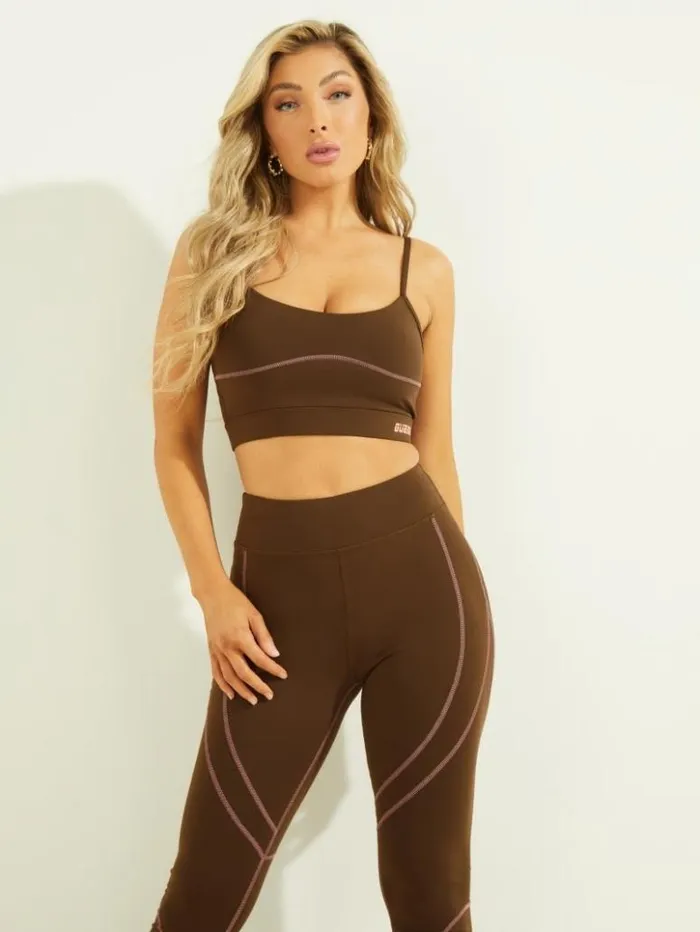 Women GUESS Tops Chelsea Sports Bra Chocolate Brownie