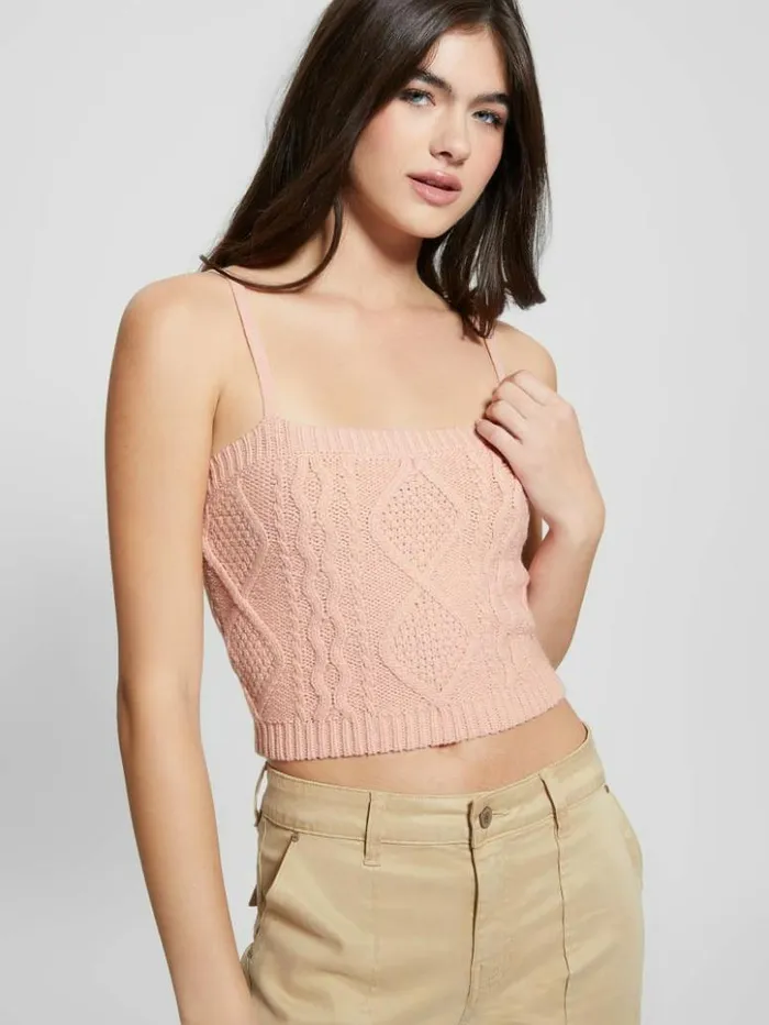Women GUESS Tops Chiba Sweater Tank Top Smooth Pink