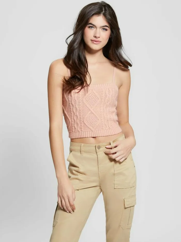 Women GUESS Tops Chiba Sweater Tank Top Smooth Pink
