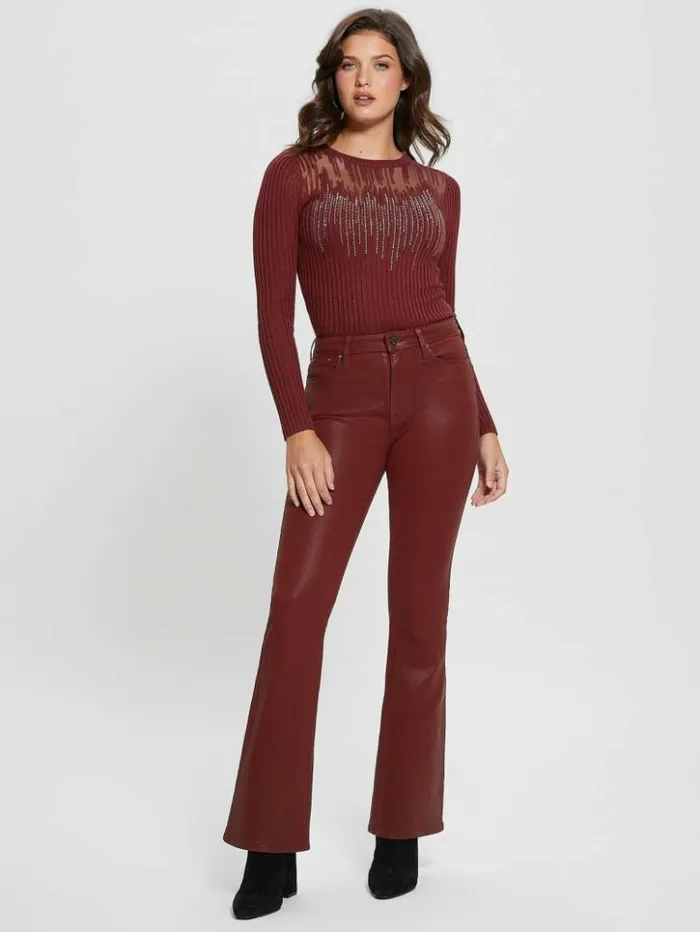 Women GUESS Tops Claudine Embellished Sweater Tahiti Red