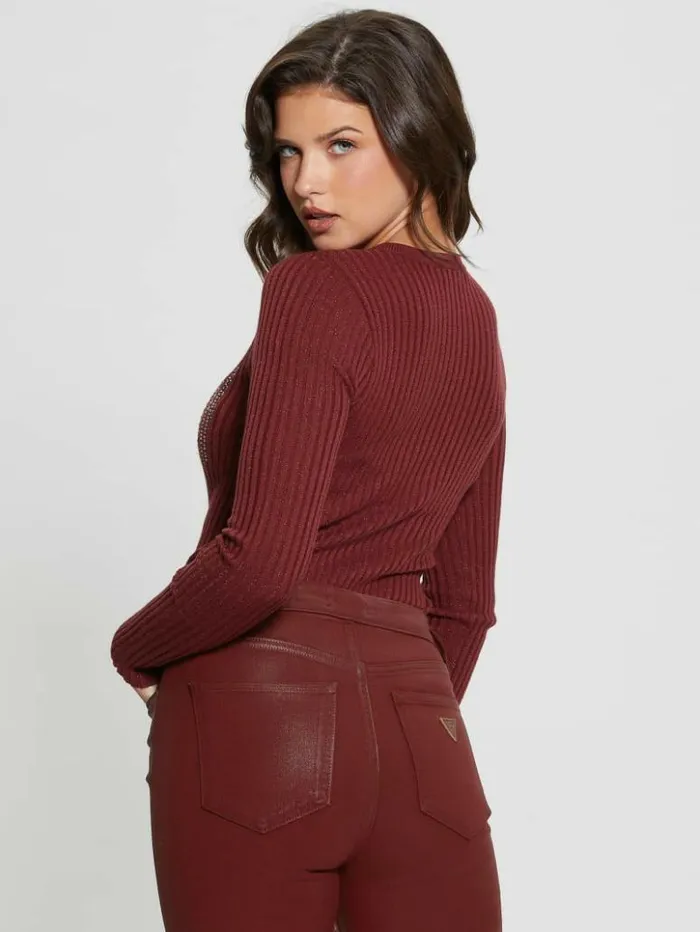 Women GUESS Tops Claudine Embellished Sweater Tahiti Red