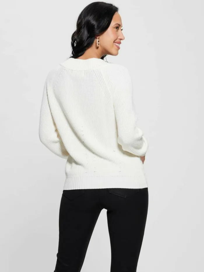 Women GUESS Tops Davina Embellished Sweater Cream White