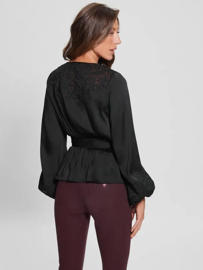 Women GUESS Tops Eco Adora Wrap Top Black