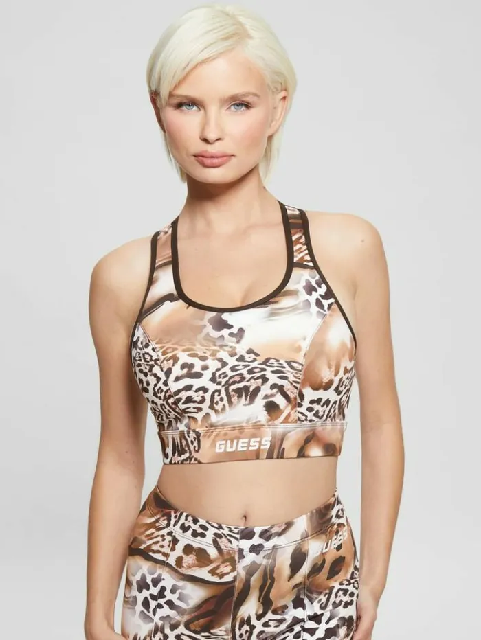 Women GUESS Tops Eco Adrianna Animalier Active Bra Fluid Leopard Print