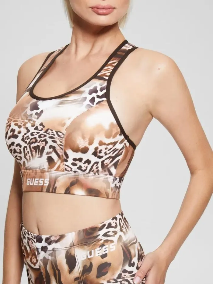 Women GUESS Tops Eco Adrianna Animalier Active Bra Fluid Leopard Print