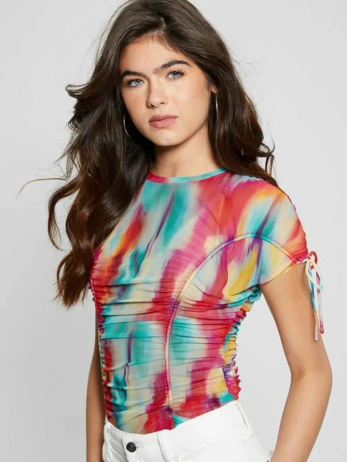 Women GUESS Tops Eco Amaya Shirred Top Life Is Fast