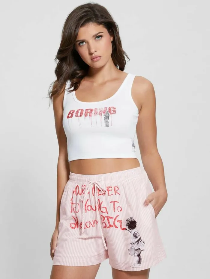 Women GUESS Tops Eco Boring Slogan Tank Top Pure White
