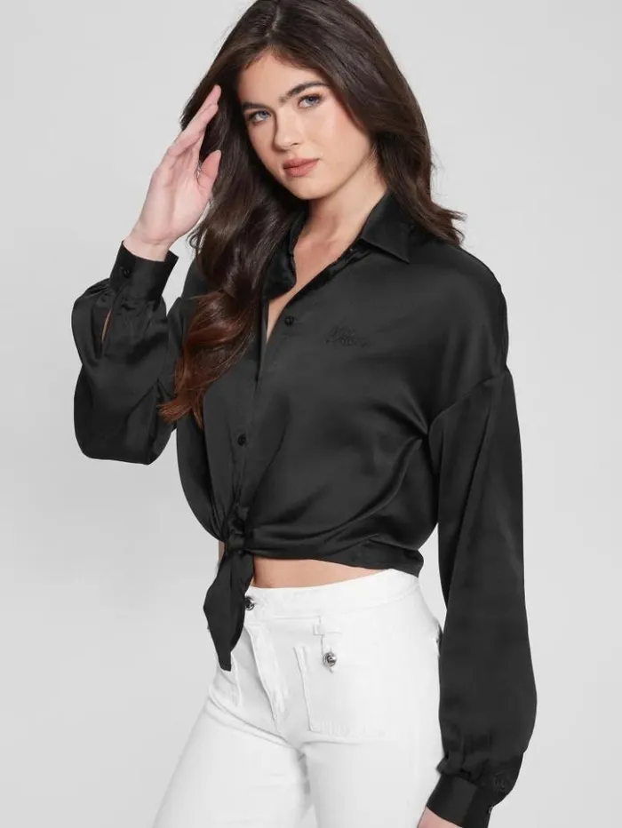 Women GUESS Tops Eco Bow Jun Shirt Black