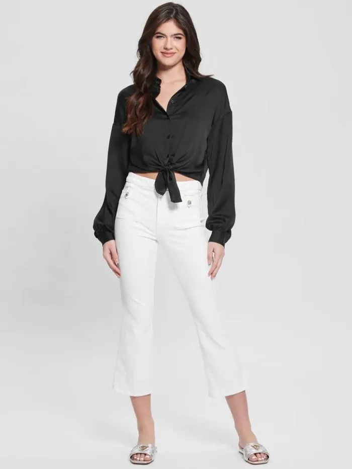 Women GUESS Tops Eco Bow Jun Shirt Black