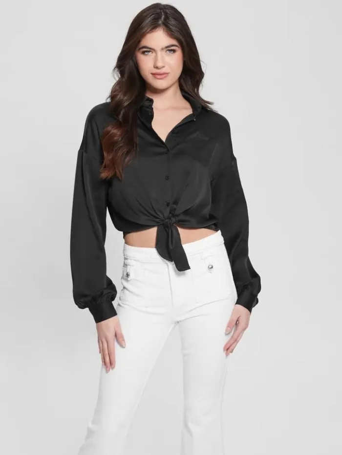 Women GUESS Tops Eco Bow Jun Shirt Black