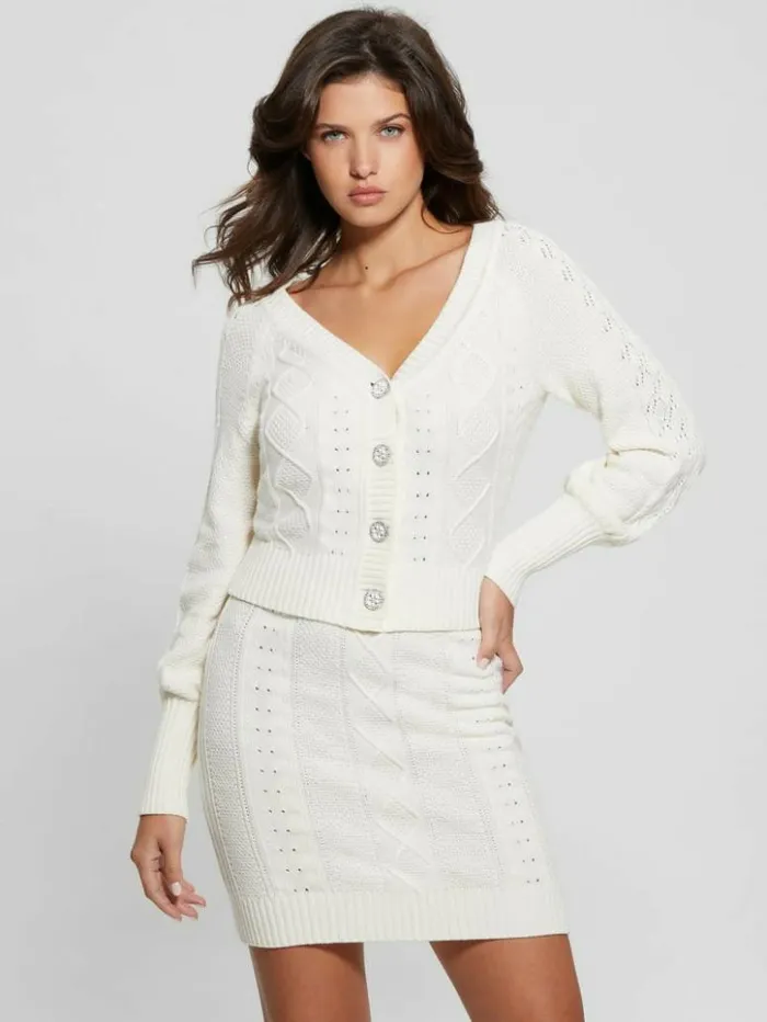 Women GUESS Tops Eco Brielle Cardigan Sweater Cream White