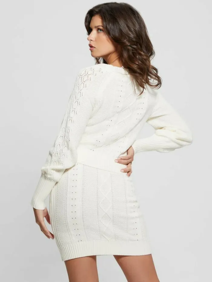 Women GUESS Tops Eco Brielle Cardigan Sweater Cream White