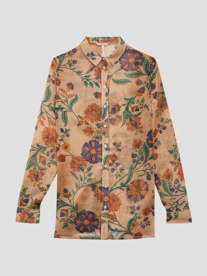 Women GUESS Tops Eco Clouis Chiffon Shirt Free Spirit Floral Print