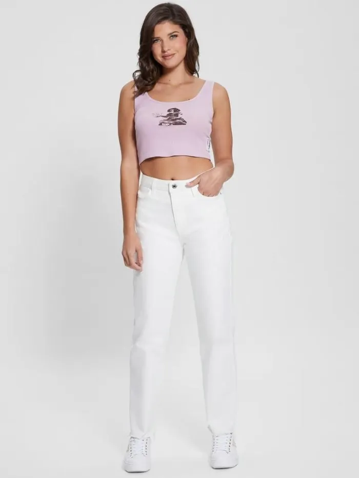 Women GUESS Tops Eco Diamond Girl Tank Top Linen Lilac
