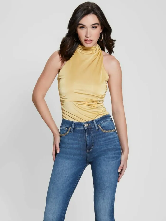 Women GUESS Tops Eco Draped Maeve Top Gold Multi