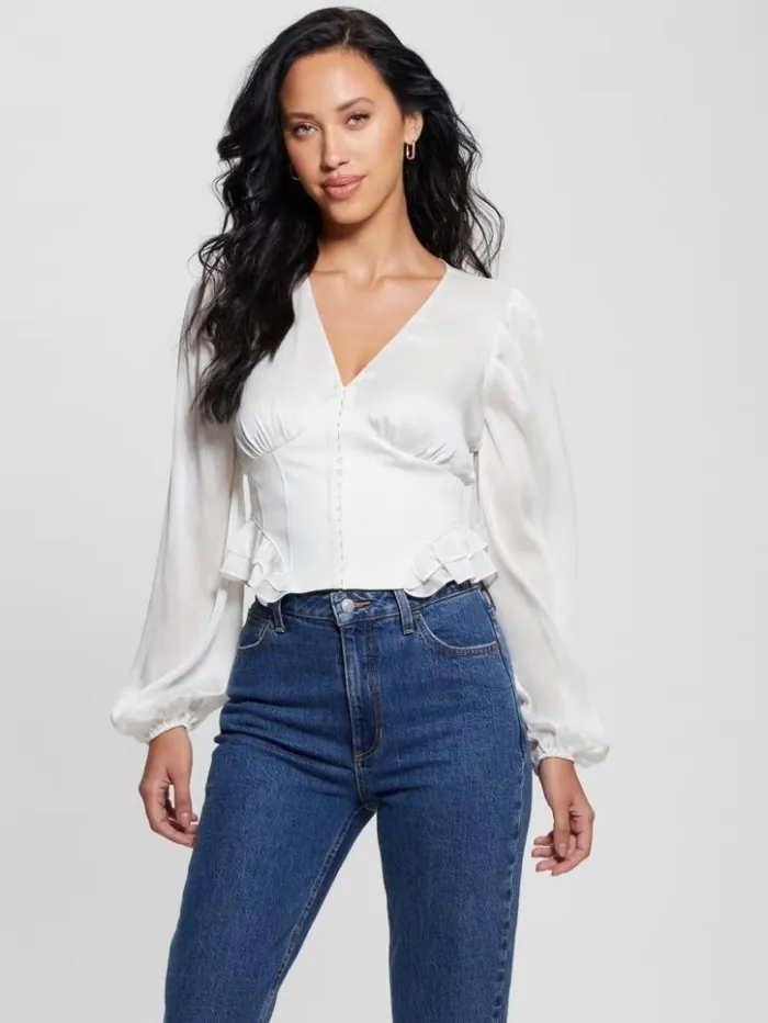Women GUESS Tops Eco Hamiri Corset Top Dove White