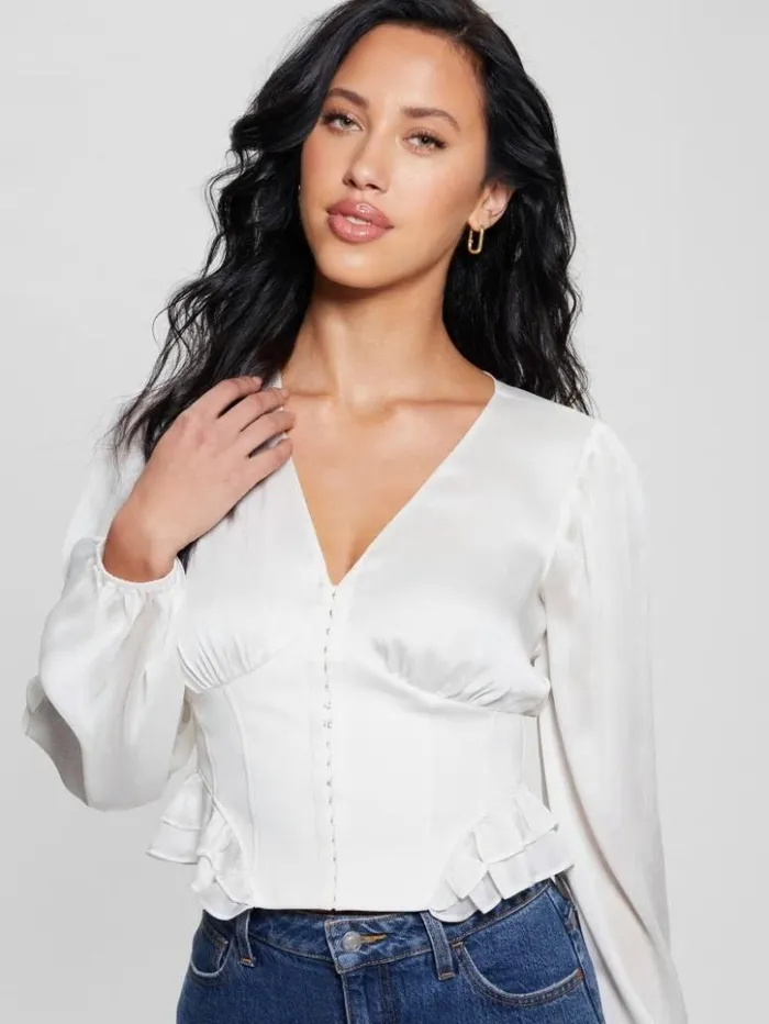 Women GUESS Tops Eco Hamiri Corset Top Dove White