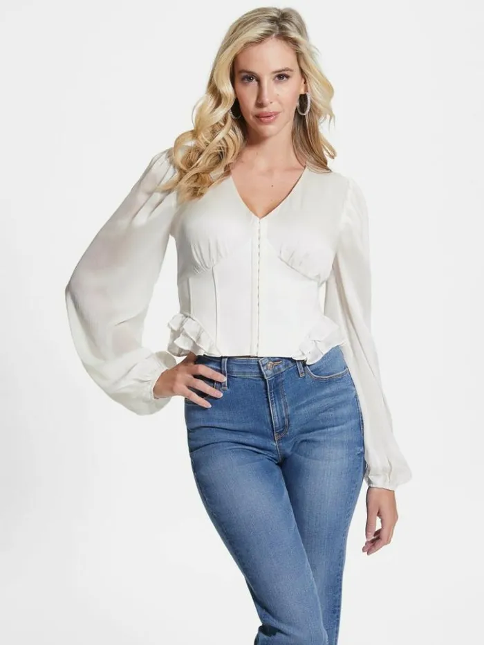 Women GUESS Tops Eco Hamiri Corset Top Dove White