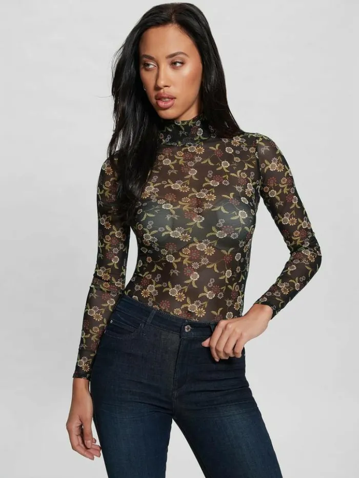 Women GUESS Tops Eco Kamaria Printed Top Night Blooms Print