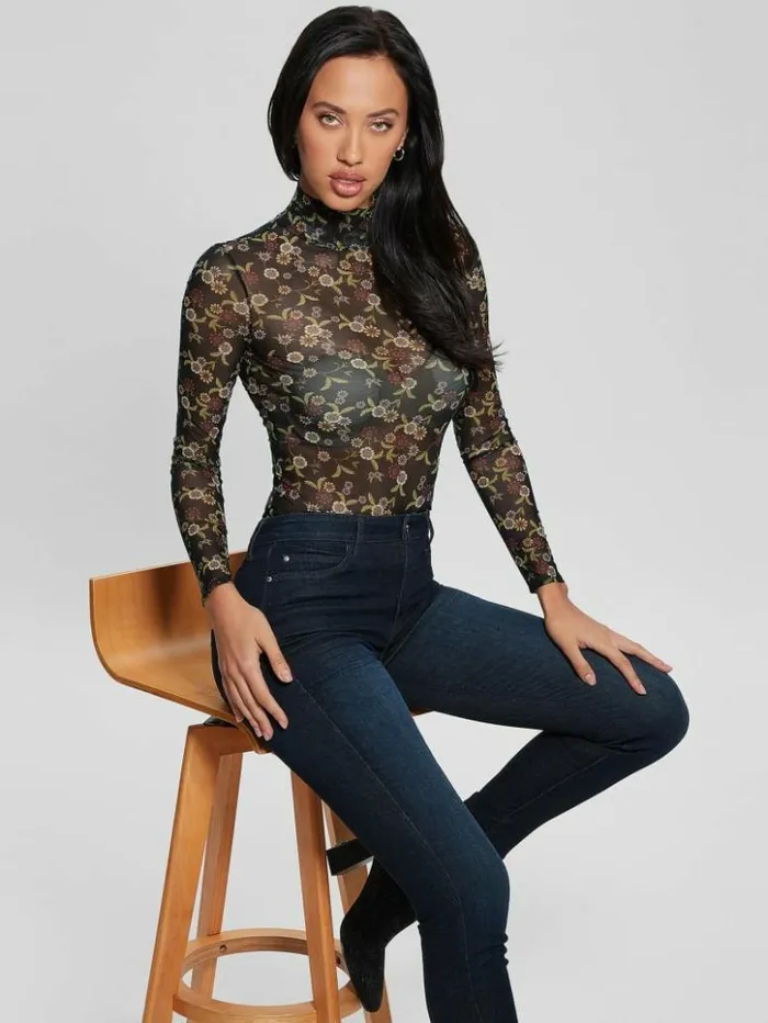 Women GUESS Tops Eco Kamaria Printed Top Night Blooms Print